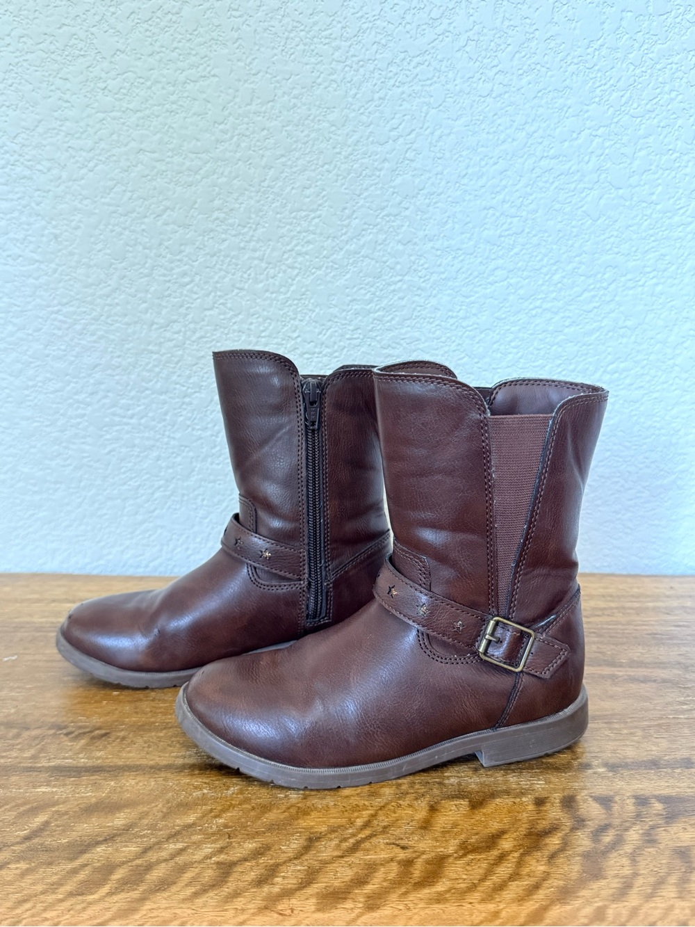 Stride Rite Lizz Girls Brown Leather Mid-Calf Buckle Boots